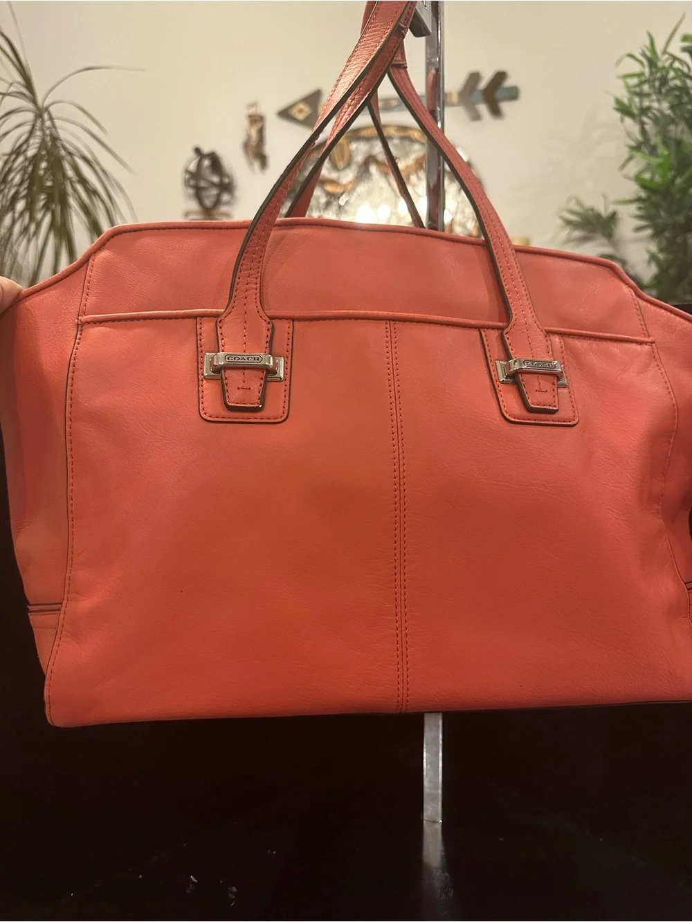 Coach #267 Taylor Alexis Coral-Orange Leather Tote Carryall